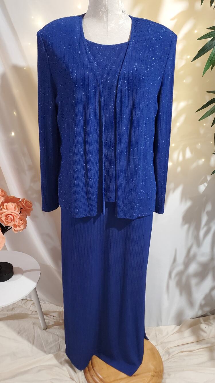 Alex Evenings Vtg 2 Piece Sparkle Maxi Glitter Dress Jacket Set Womens Size 12
